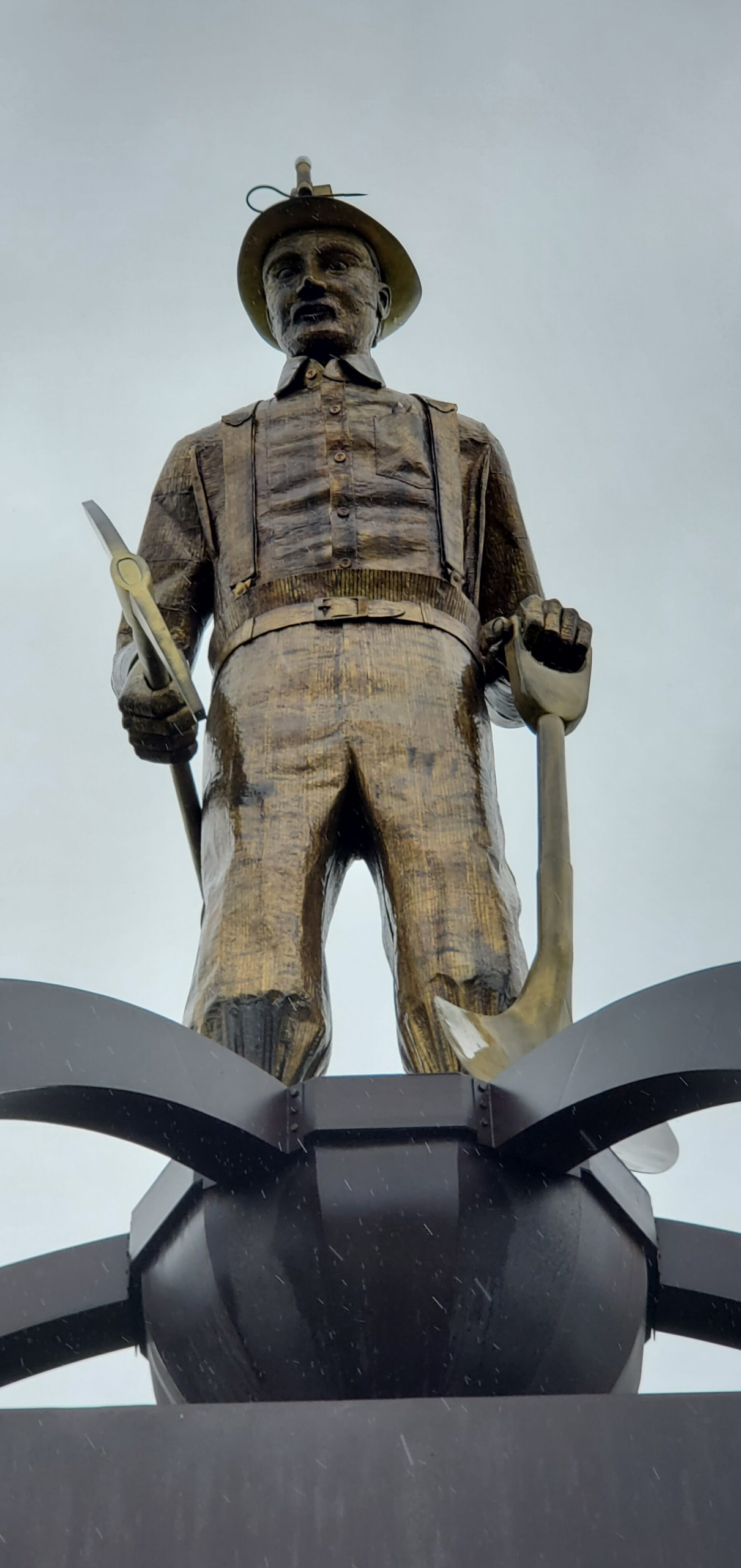 Calumet, Minnesota Iron Man statue in the spring