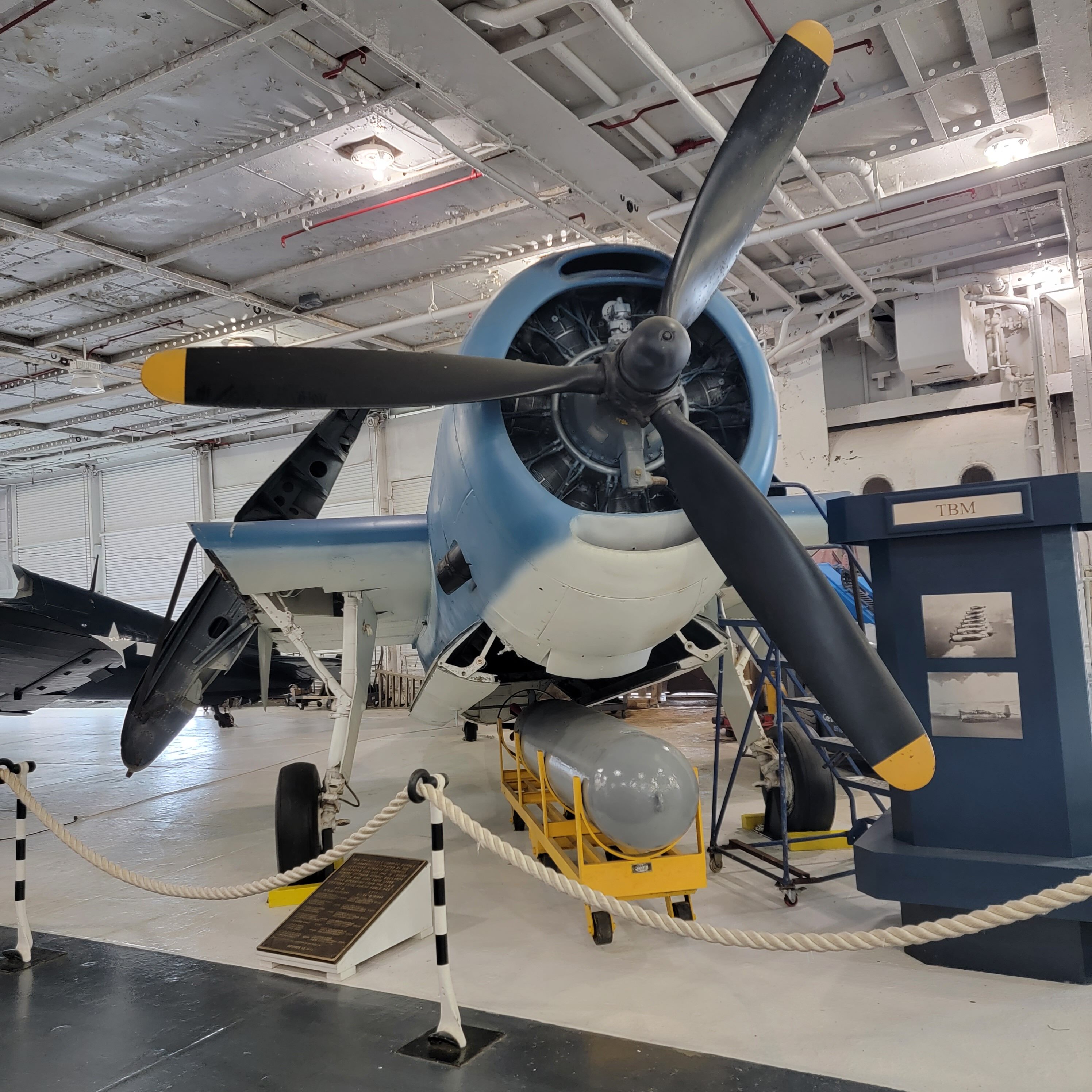 Avenger plane inside the USS Yorktown