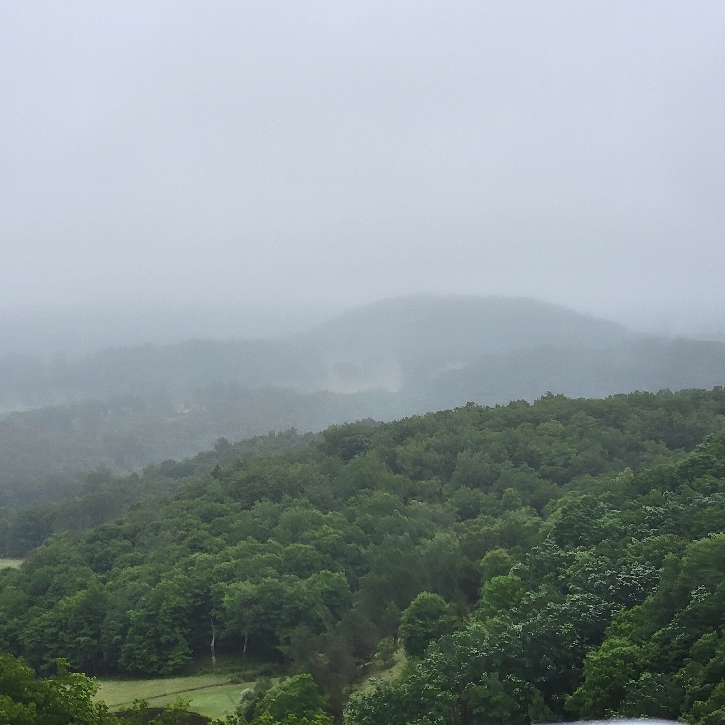 Black water falls in West Virginia on a foggy day