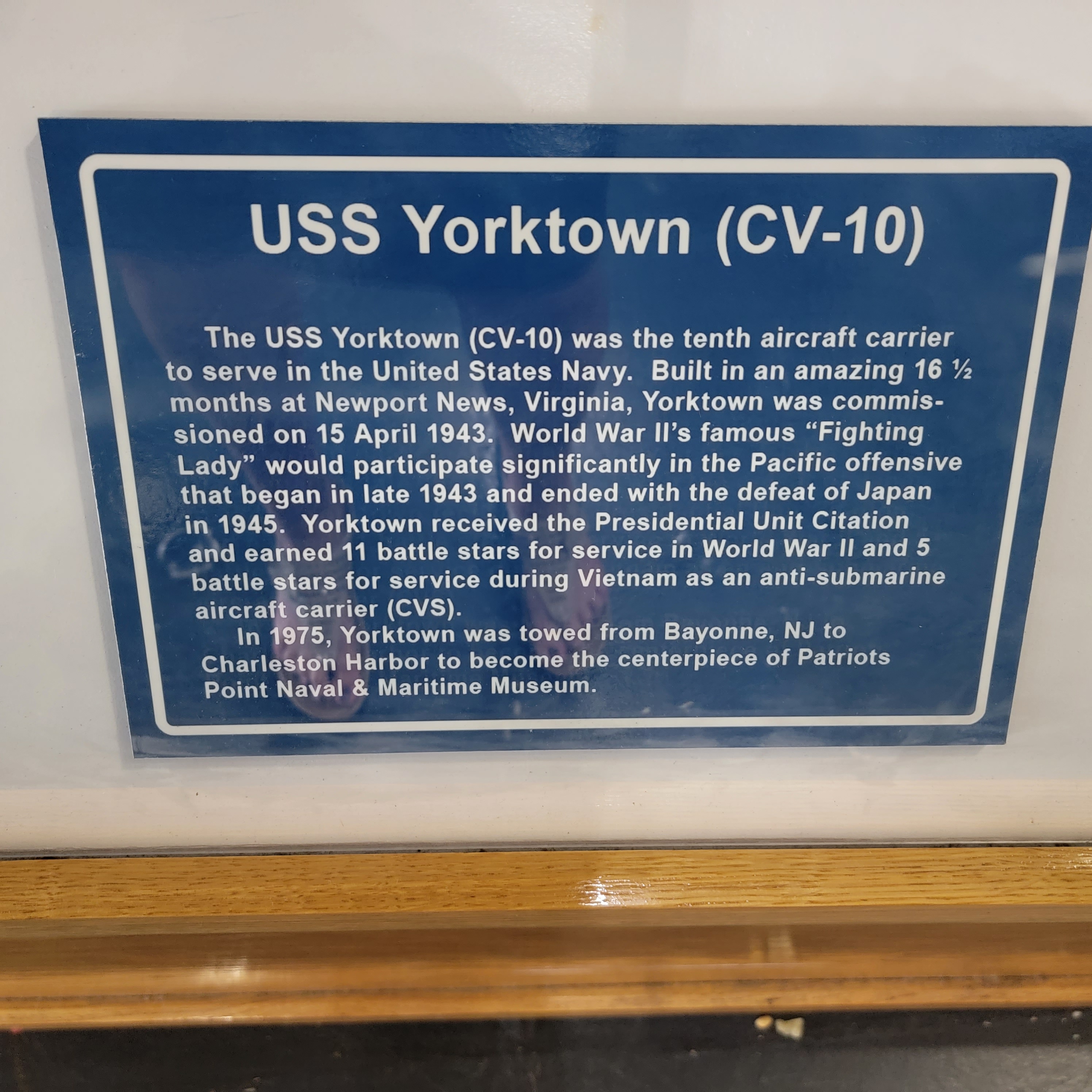 USS Yorktown CV-10 plaque