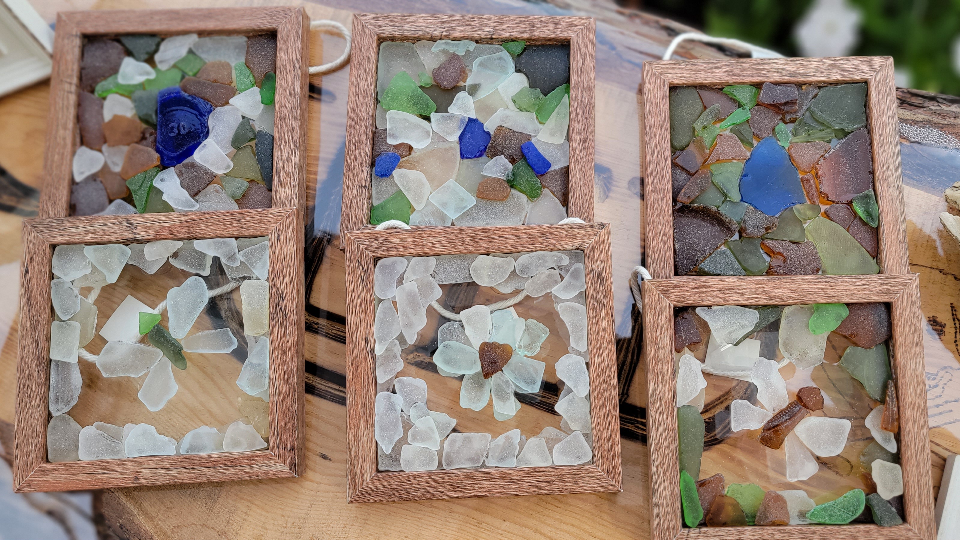 Sea glass suncatchers from Maine supplies