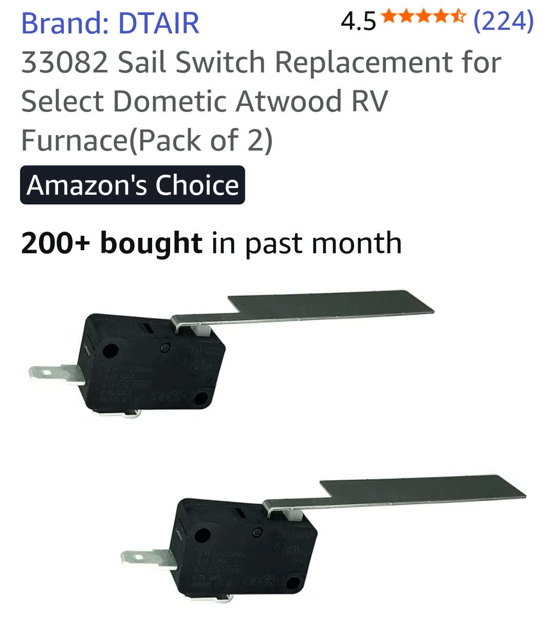 Product - RV Furnace Sail switch replacement