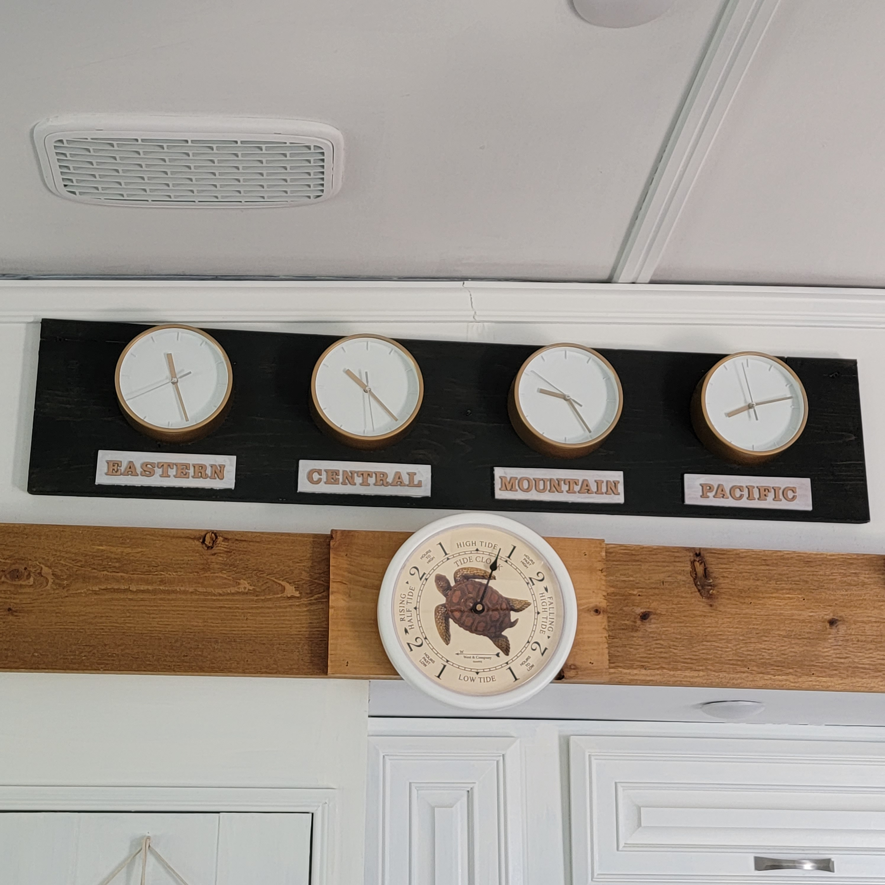 Homer the RV kitchen update with clock board
