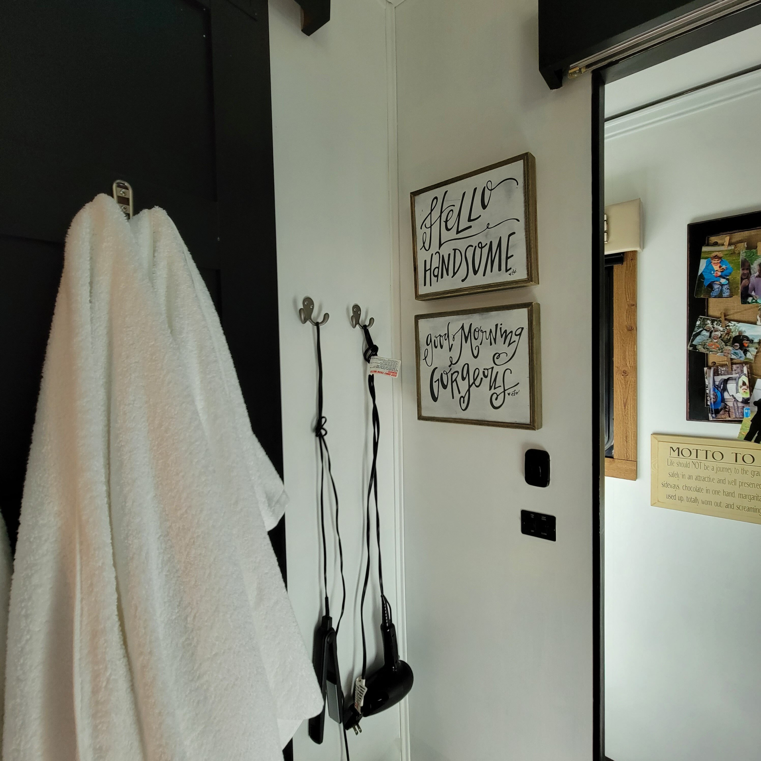 Homer the RV bathroom update with hanging hooks