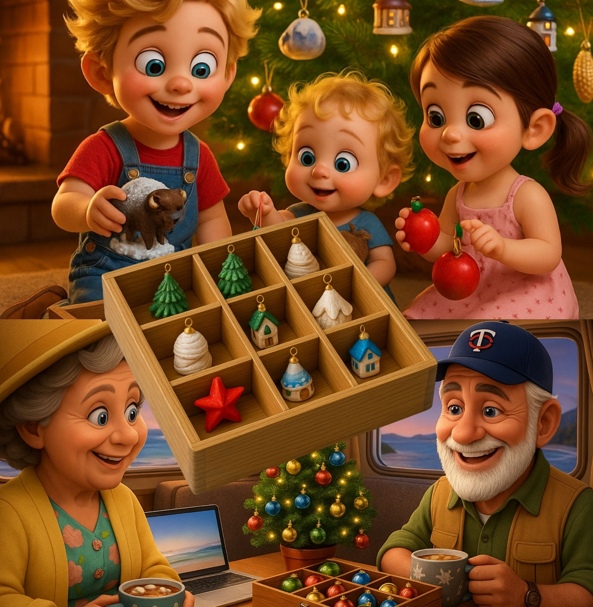 Grandma and Grandpa's Christmas story with ornaments